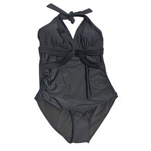 Smismivo Tummy Control Ruched Swimwear Halter One Piece Swimsuit Bathing Suit Bl